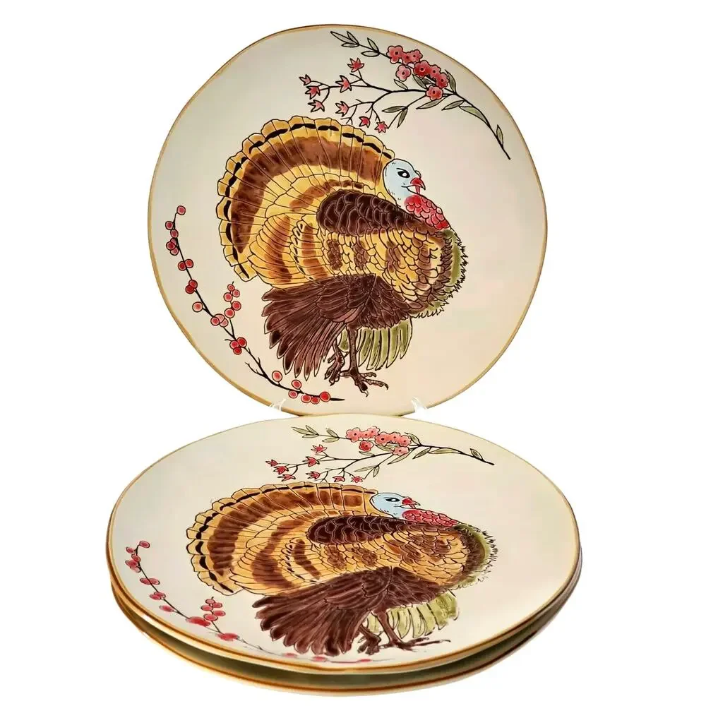 Spectrum Designz Thanksgiving Turkey Dinner Plates 11in Set of 4 New